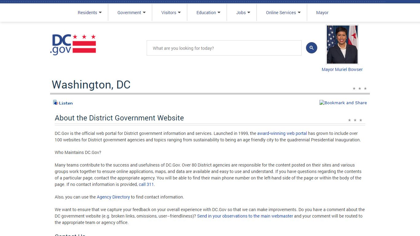 About the District Government Website | DC